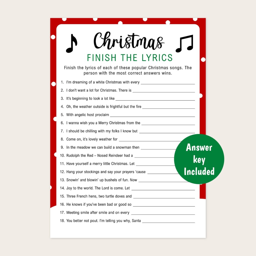 Christmas Finish The Lyrics Game Printable Christmas Game Finish The Christmas Song Christmas Song Trivia Christmas Party Game Etsy New Zealand