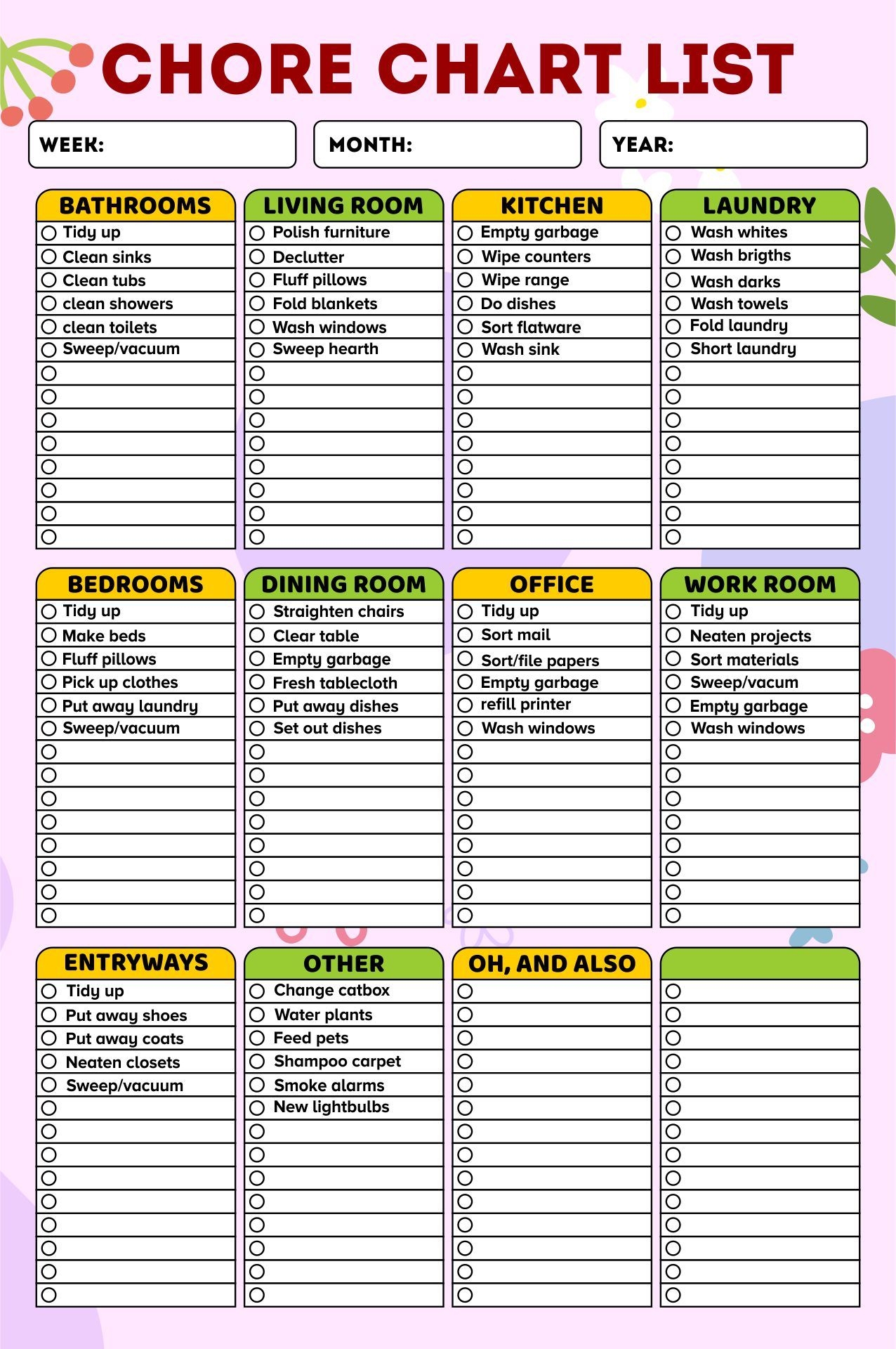 10 Best Free Printable Family Chore Charts PDF For Free At Printablee