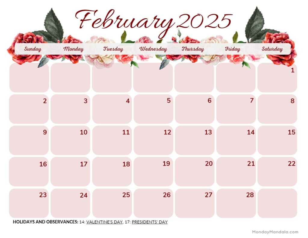 2025 Feb Calendar Printable Jere Jacenta