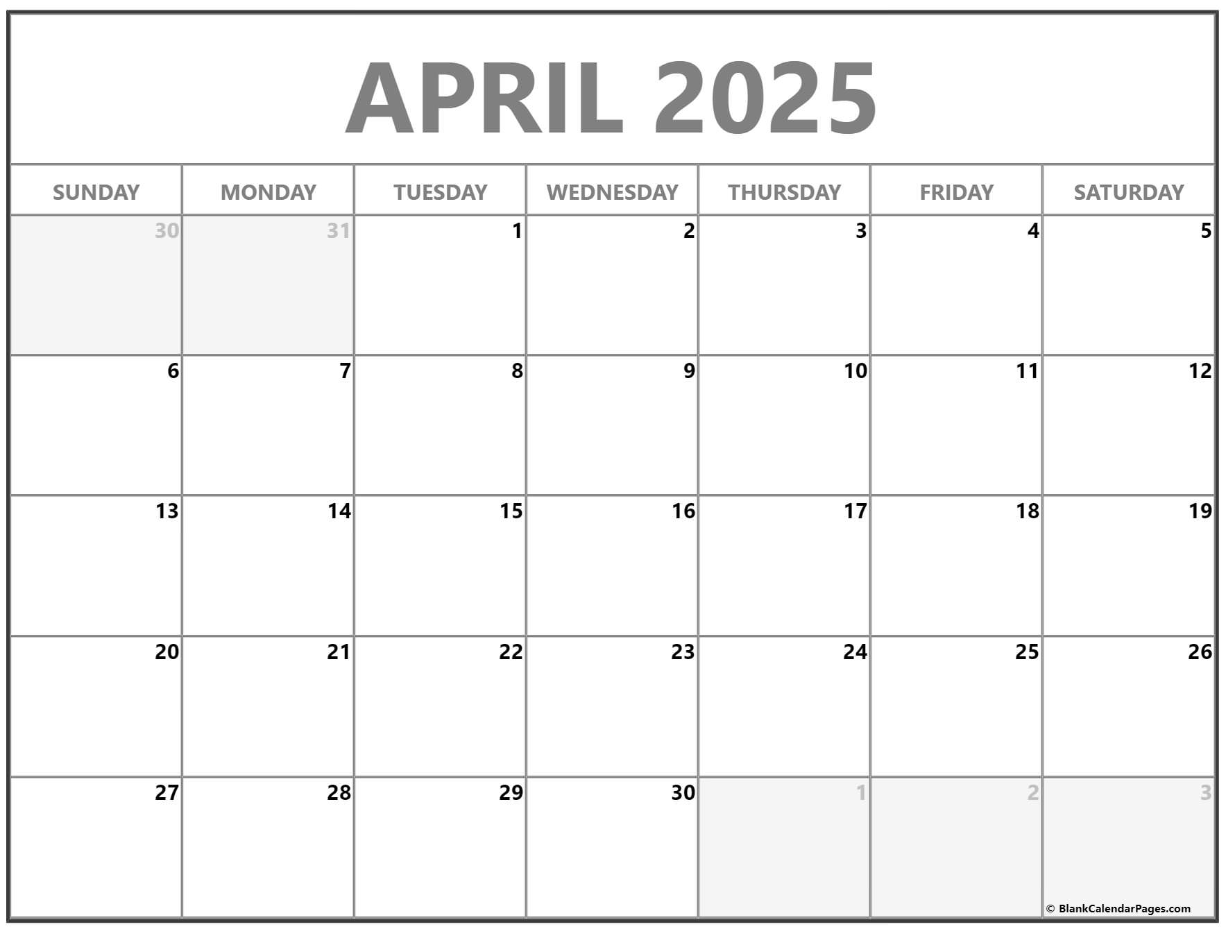 2025 Free Printable Calendar April Cameron Rose