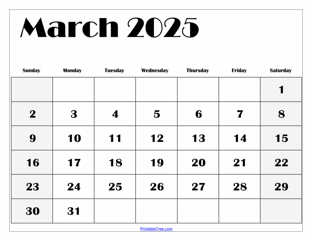 2025 March Calendar Printable Free 2025 Calendar Samira Faith