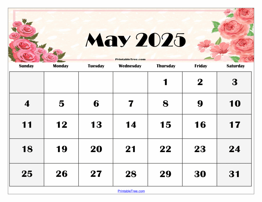 2025 May Calendar Printable Free 1 Page Modern Present Updated 