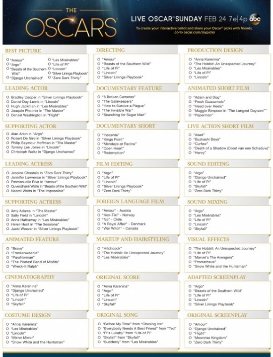 2025 Oscar Ballot Printable Nicklas E Lauritsen