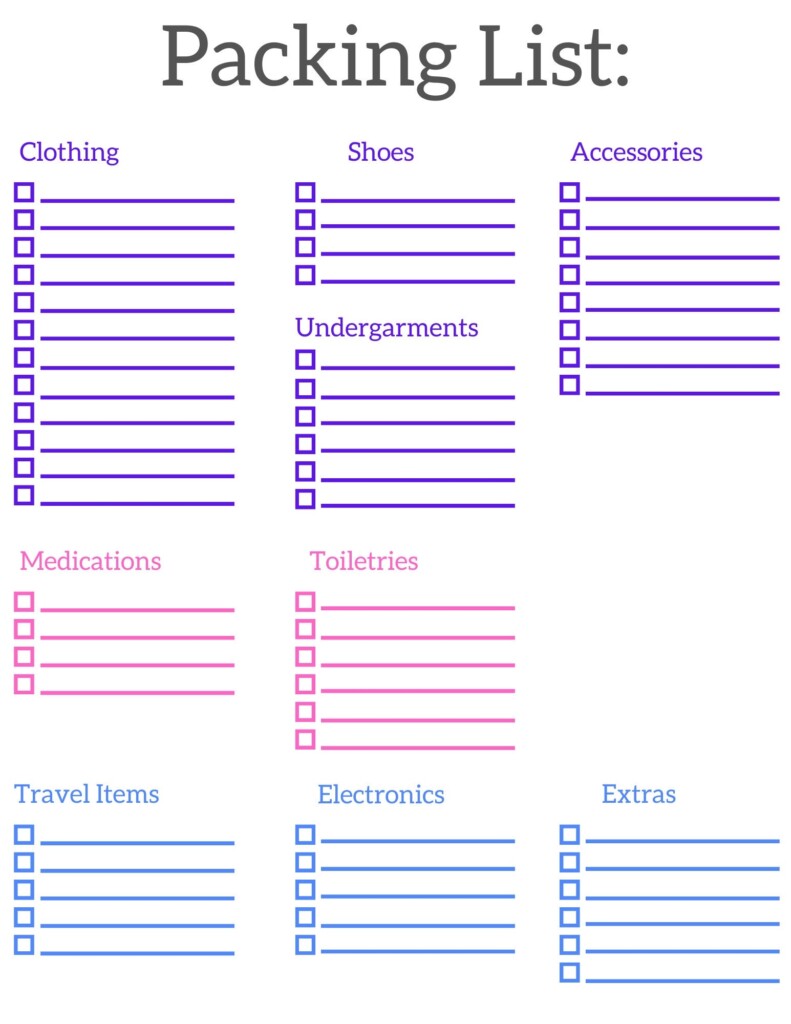 3 Free Printable Packing List Downloads Travel Packing Checklist 
