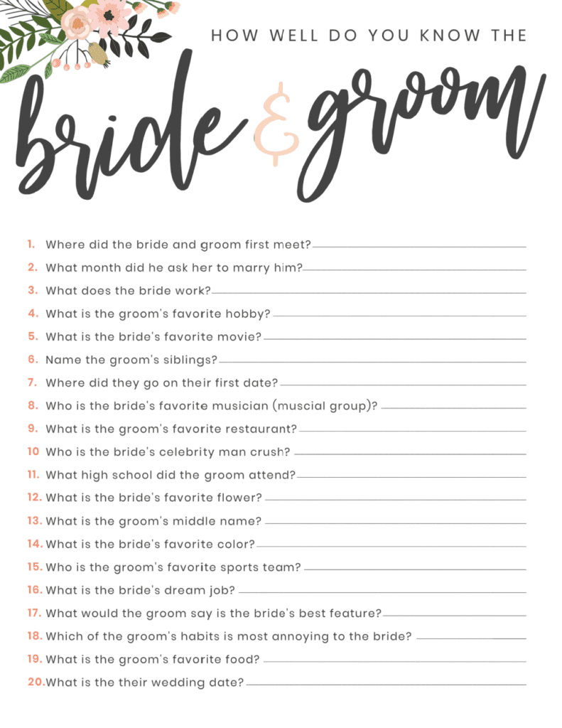 3 Printable Couples Bridal Shower Games