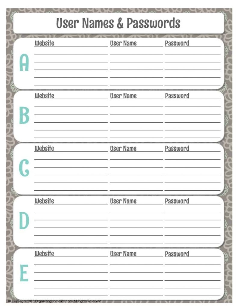 39 Best Password List Templates Word Excel Pdf Template Lab 
