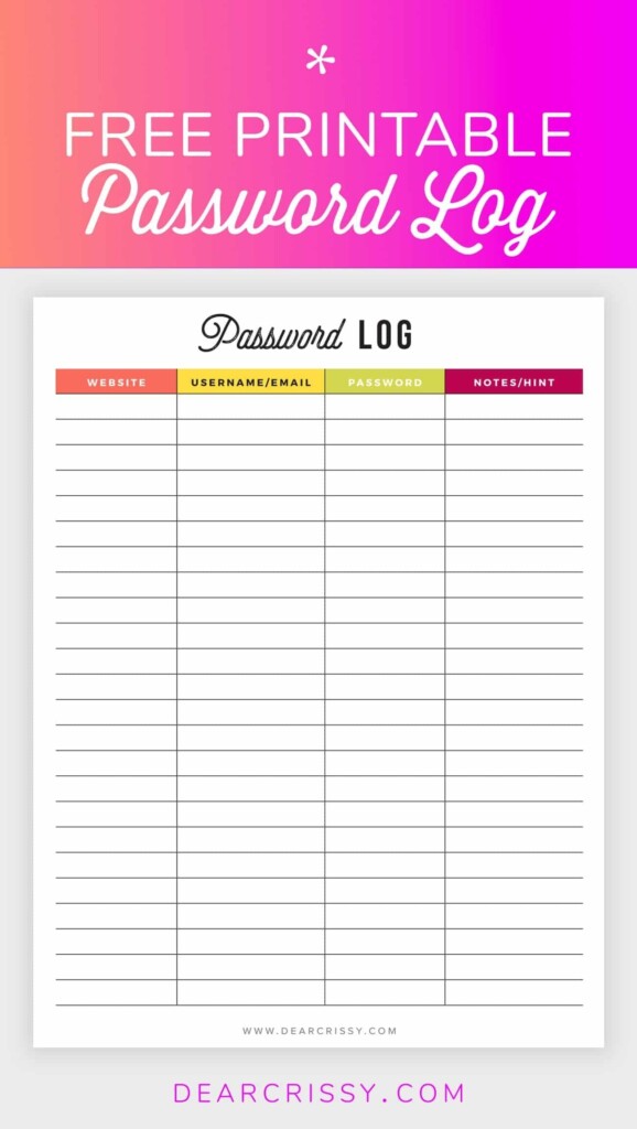 39 Best Password List Templates Word Excel Pdf Template Lab 