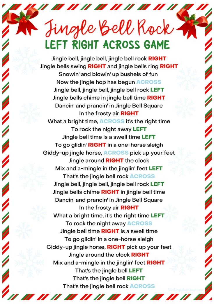 5 Free Left Right Across Christmas Game Printable