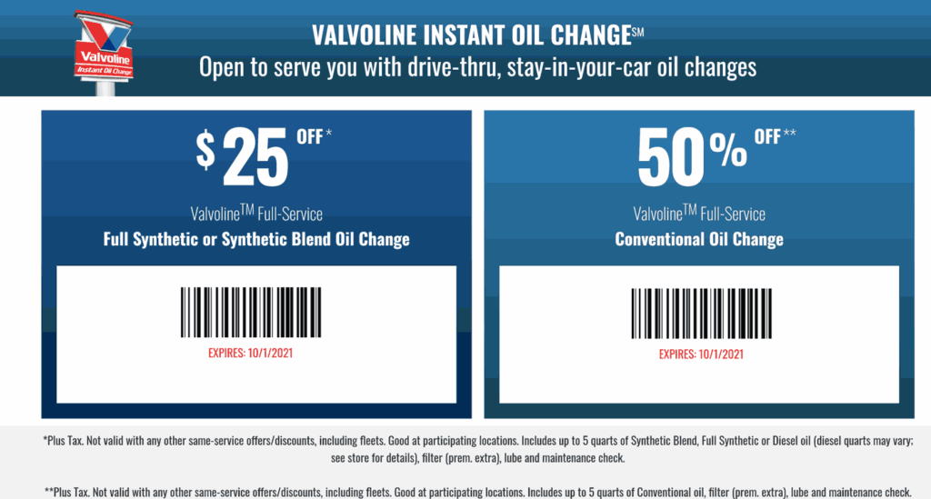 50 Off An Oil Change At Valvoline valvoline The Coupons App 