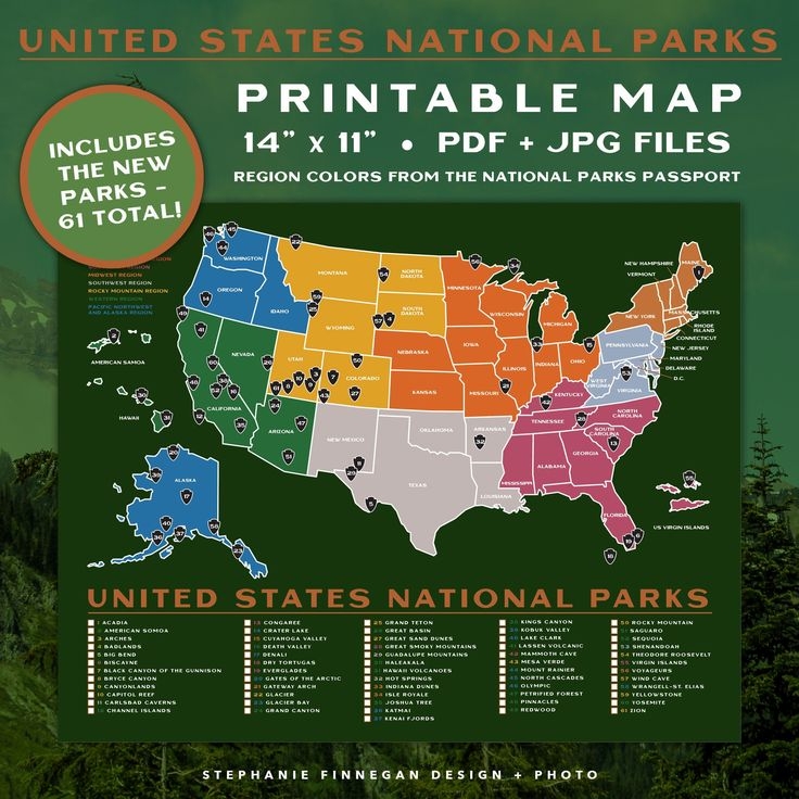 63 National Parks Map Printable Map US National Parks Etsy National
