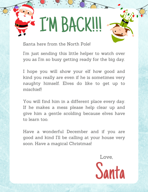7 Free Printable Elf On The Shelf Arrival Letters 24hourfamily