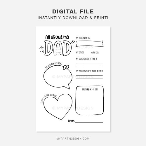 All About My Dad Printable PDF My Party Design