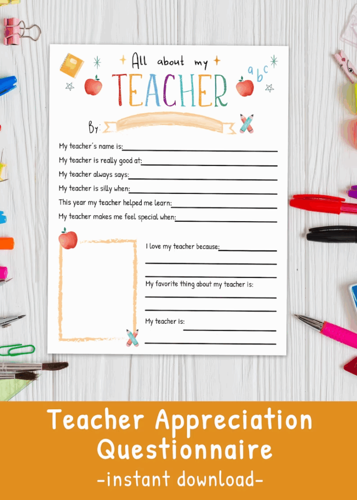 All About My Teacher Free Teacher Appreciation Printable Artofit