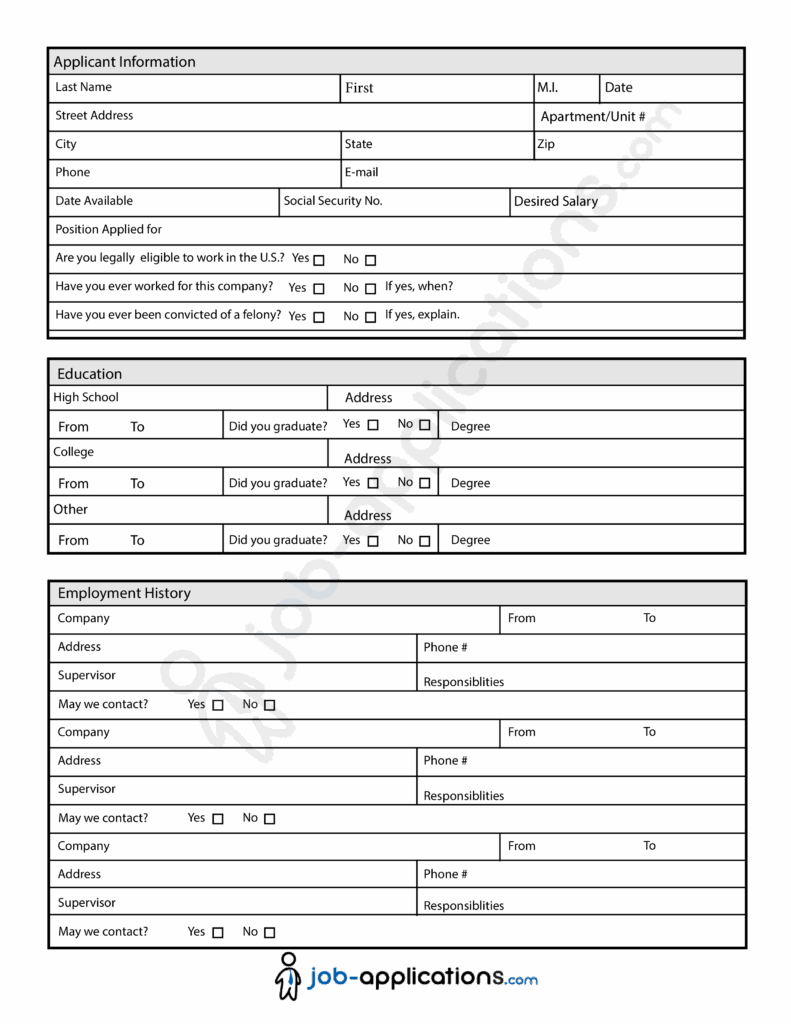 All Printable Job Applications Printable Application
