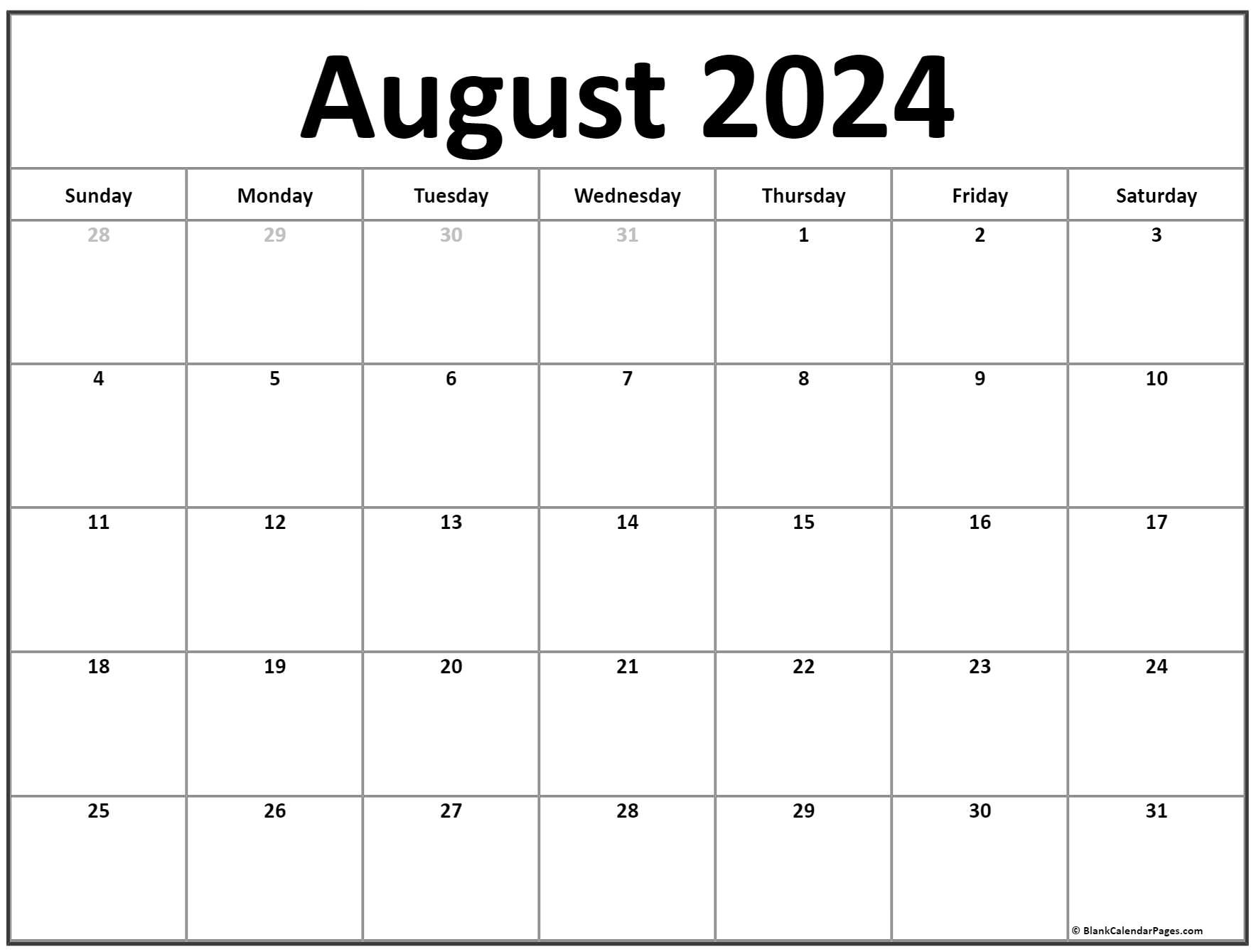 August 2024 Free Printable Calendar Calendar 2024 Printable