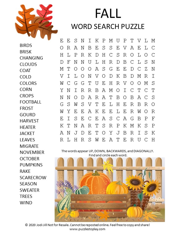 Autumn Word Search Printable Printable Word Searches