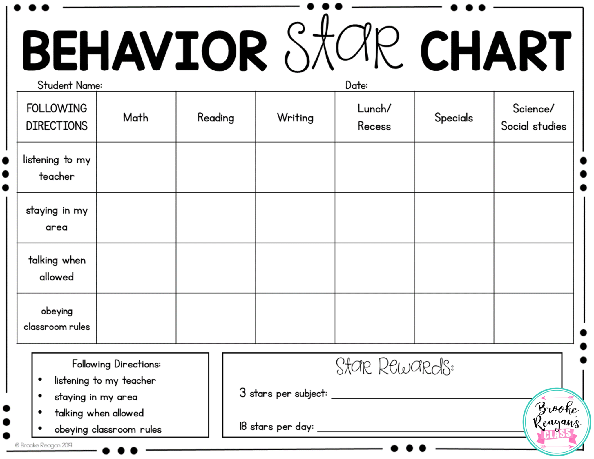 Behavior Star Charts Printable PrintableBehaviorChart