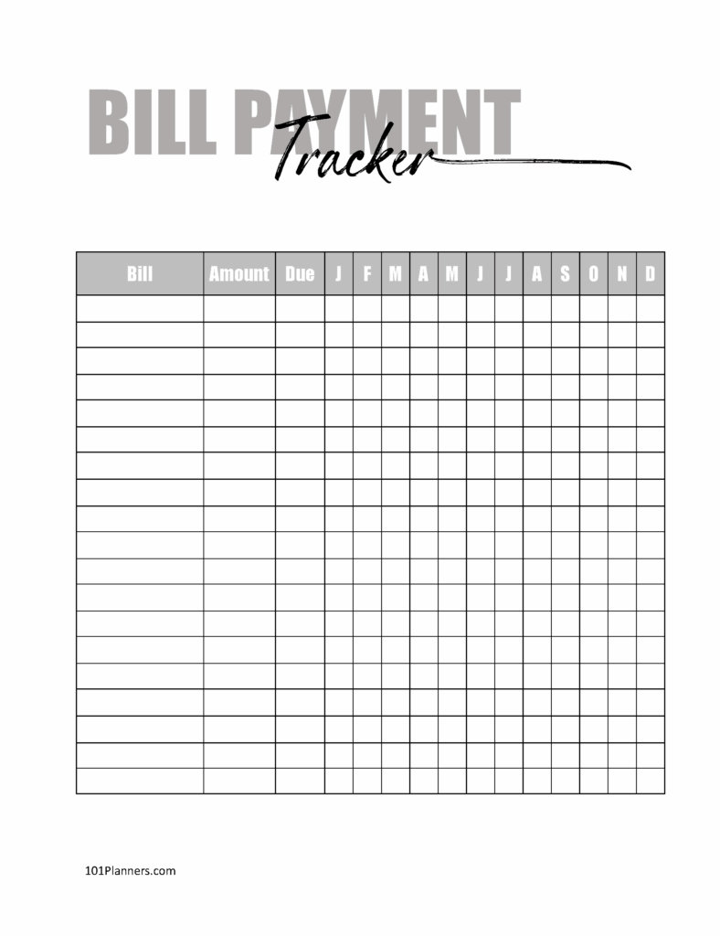 Bill Tracker Free Printable