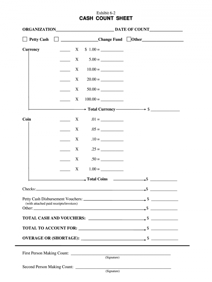 Blank Free Printable Cash Drawer Count Sheet FREE Printable HQ