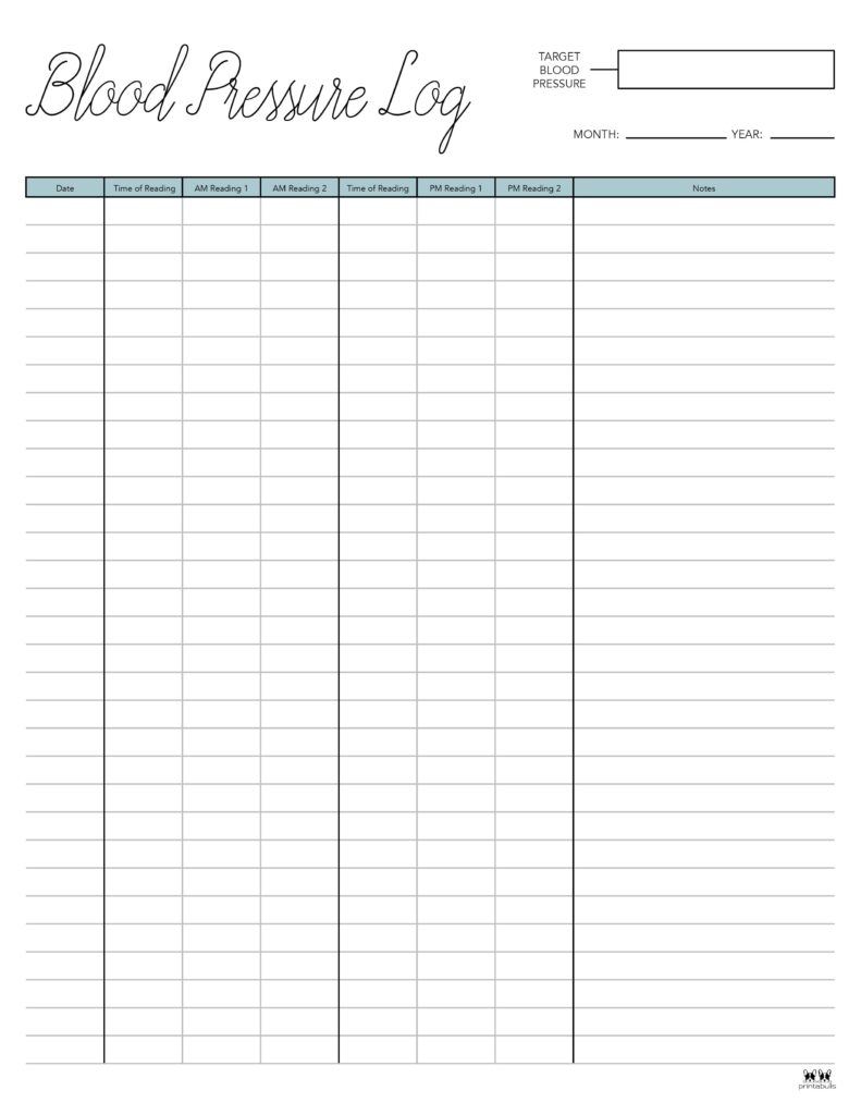 Blood Pressure Logs 25 FREE Printables PrintaBulk