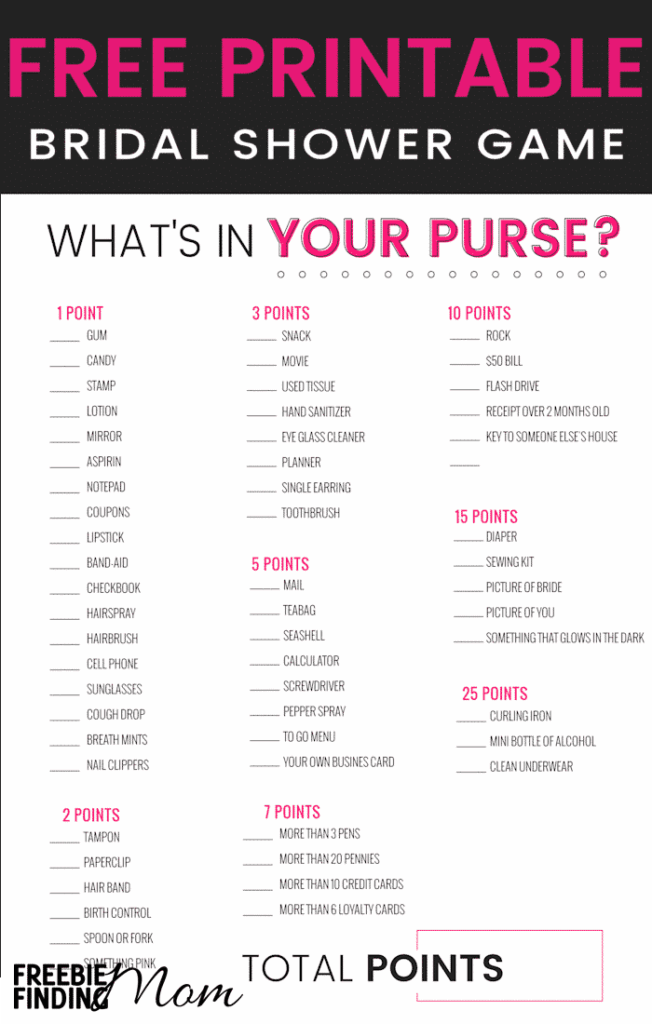 Bridal Shower Games Free Printables What 39 s In Your Purse Game