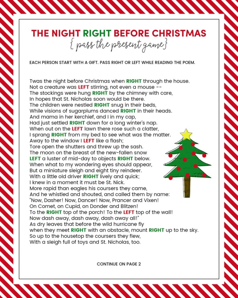 Christmas Left And Right Game Printable FREE Printable A Z