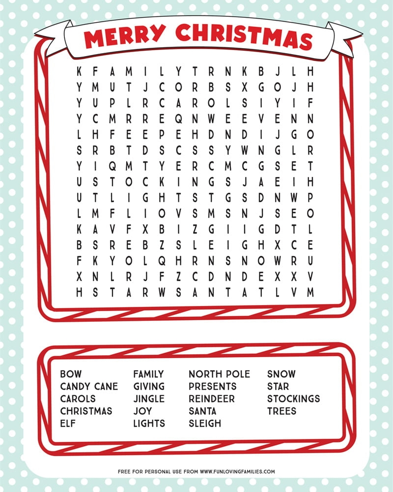 Christmas Printable Word Search Puzzles