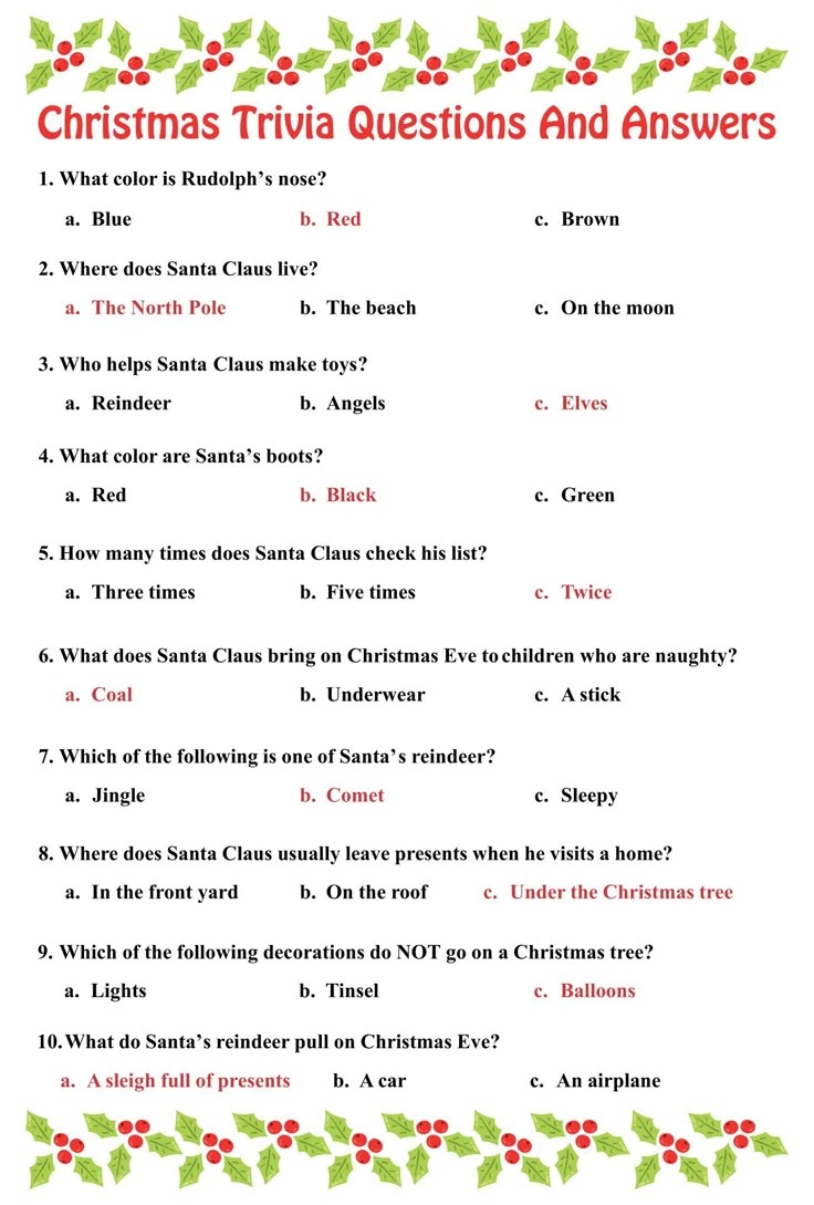 Christmas Trivia Questions 15 Free PDF Printables Printablee