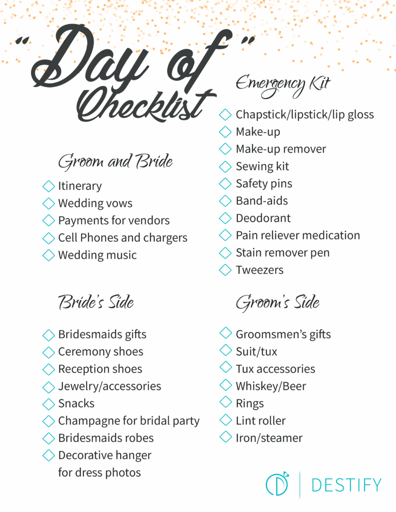 Day Of Wedding Checklist Printable Free Printable Wedding