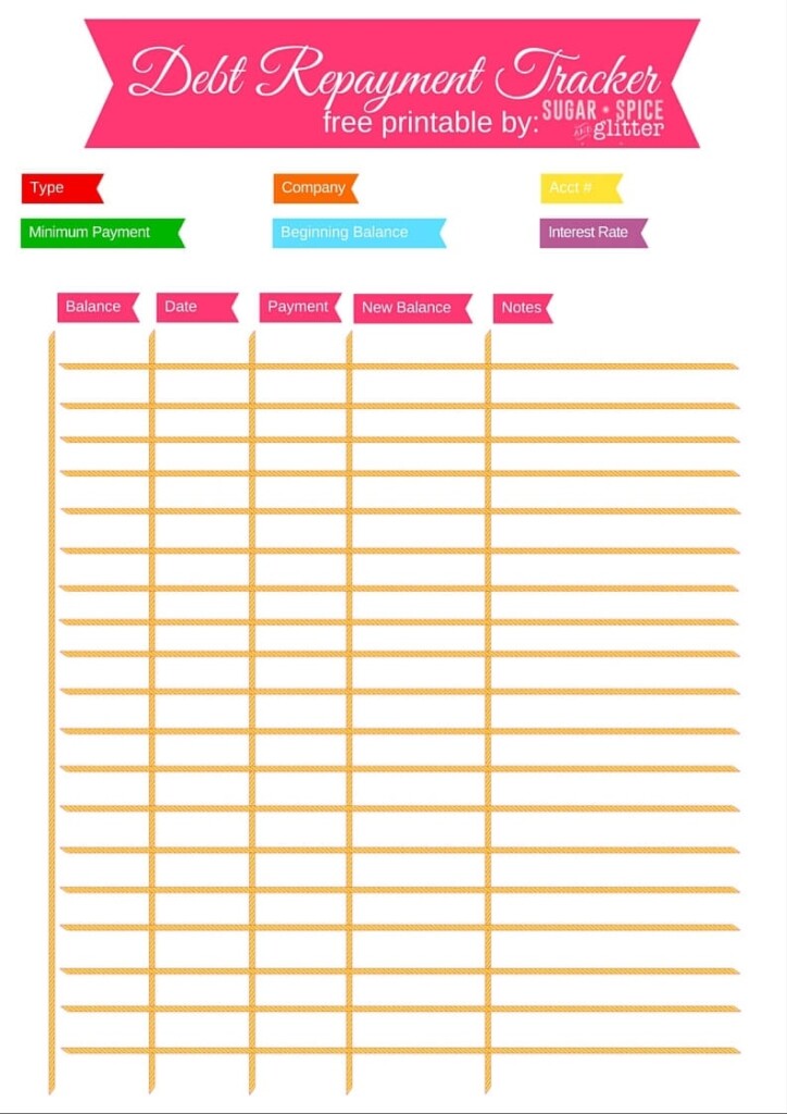 Debt Repayment Printables Sugar Spice And Glitter Free Printable 