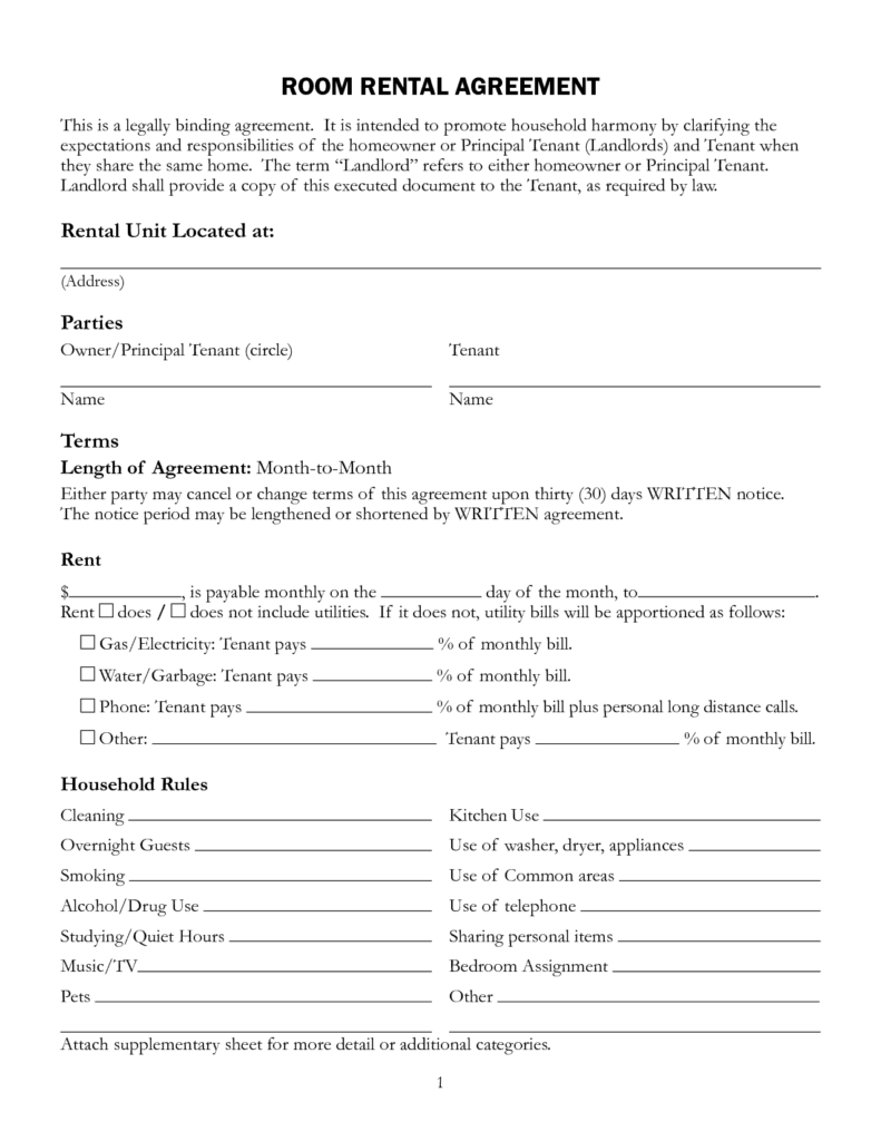 Downloadable Free Printable Basic Rental Agreement Fillable Printable 