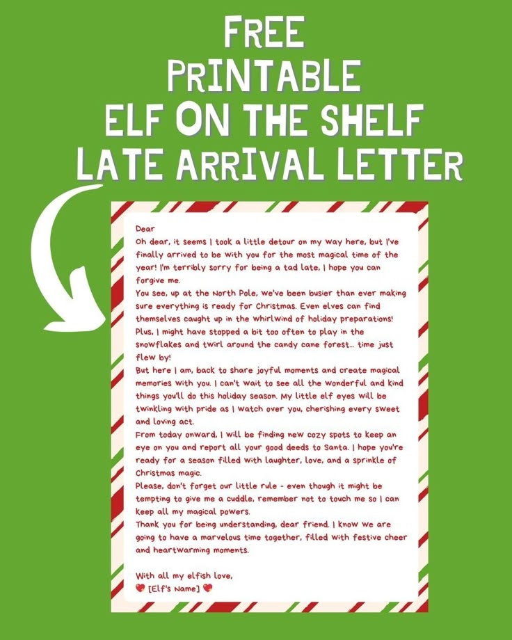Elf On The Shelf Late Arrival Letter Free Printable Elf On The
