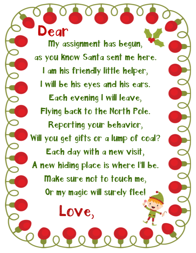Elf On The Shelf Printables Welcome Letter