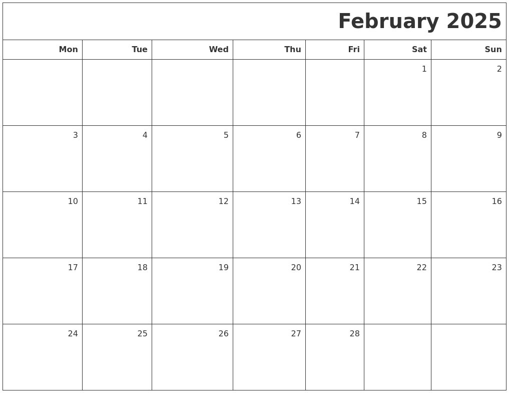 February 2025 Calendar Pdf Printable Free Template Word Emilie A 