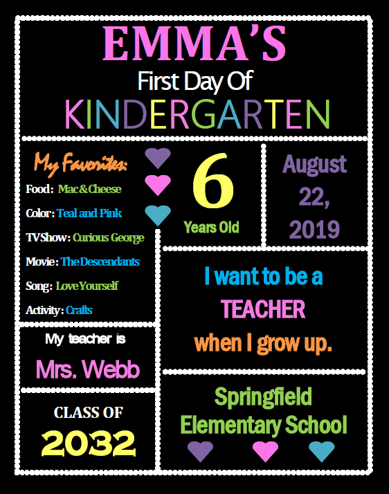 First Day Of Kindergarten Free Printable
