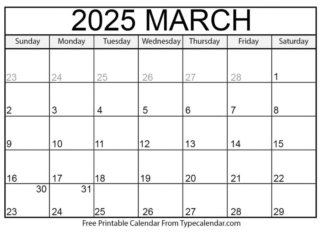 Free Calendar 2025 Printable March February March 2025 Archer Wilfred