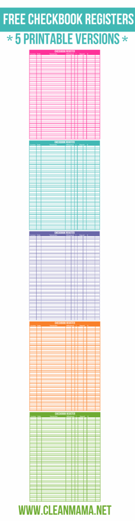 Free Checkbook Registers 5 Printable Versions Clean Mama Free 