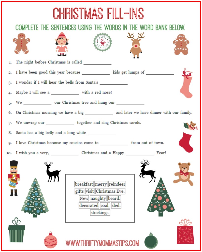 Free Christmas Fill Ins Printable Thrifty Mommas Tips