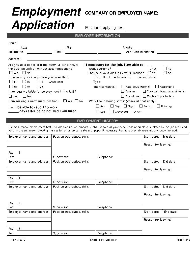 Free Employee Application Form Printable Printable Forms Free Online