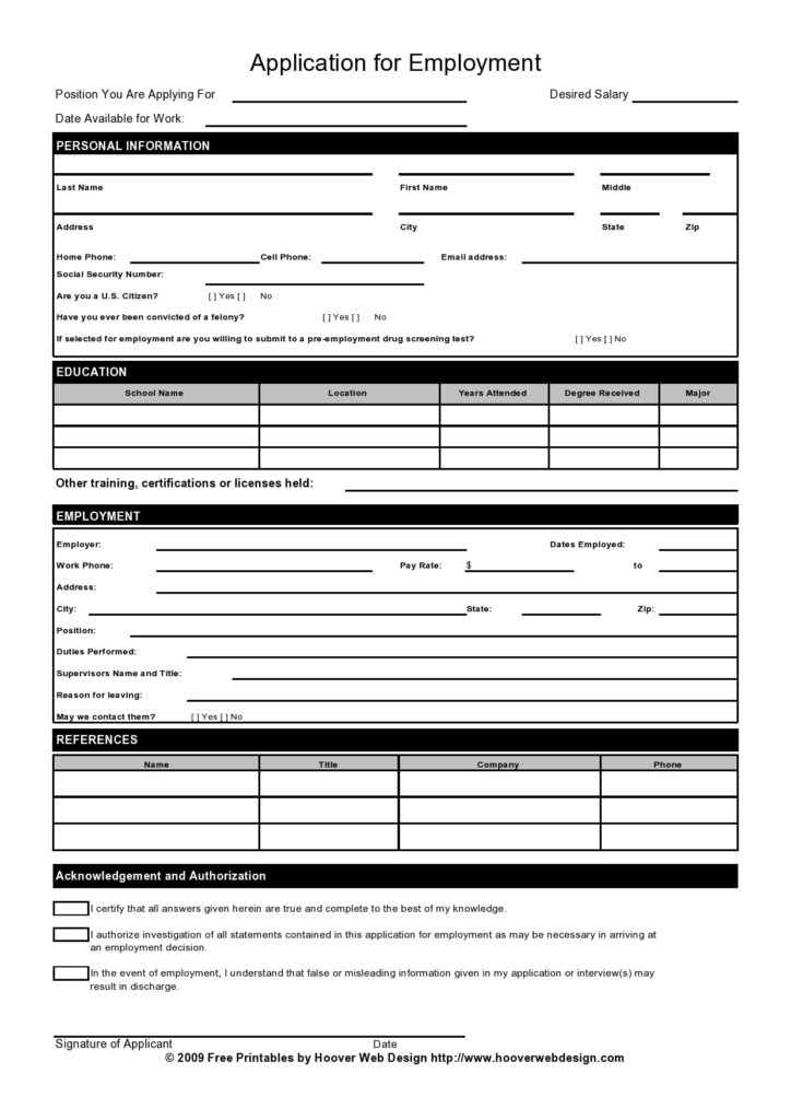 Free Employment Applications Printable Free Printable Templates