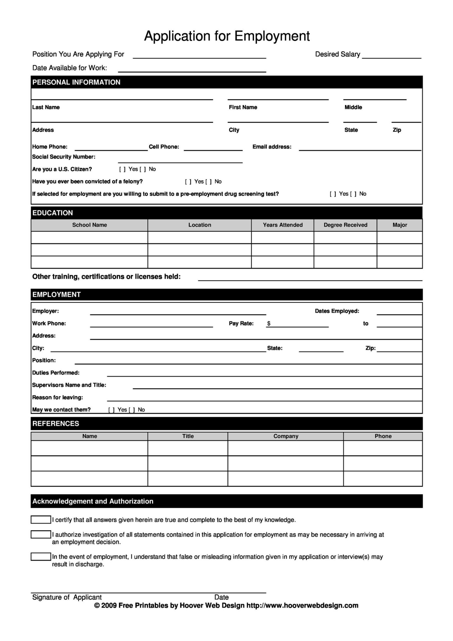 Free Job Applications Printable Printable Application