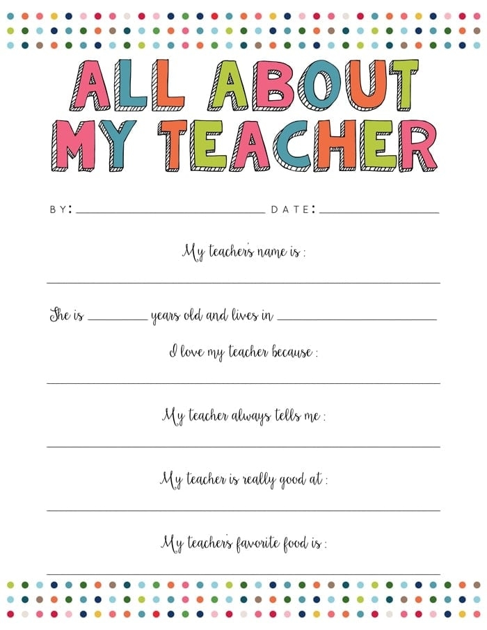 Free Printable All About My Teacher Printable Word Searches