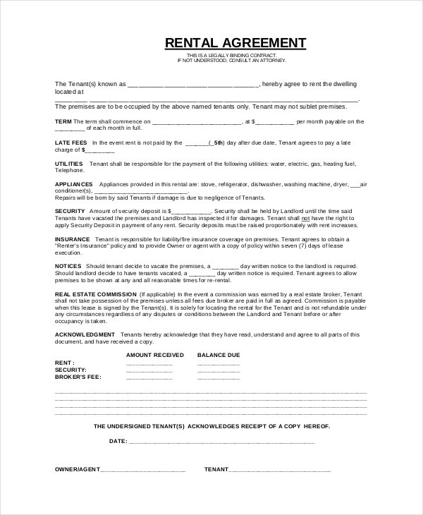 Free Printable Basic Rental Agreement Fillable Printable Templates 