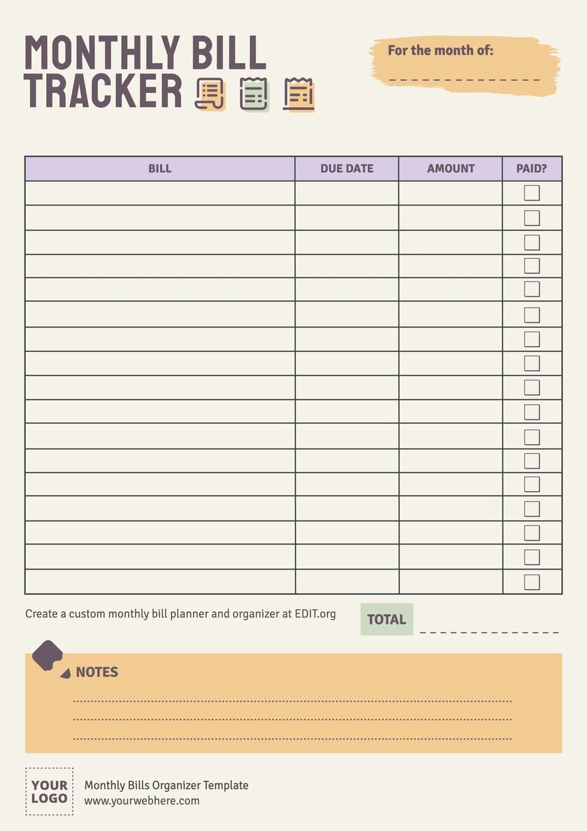 Free Printable Bill Tracker Paper Trail Design 47 OFF