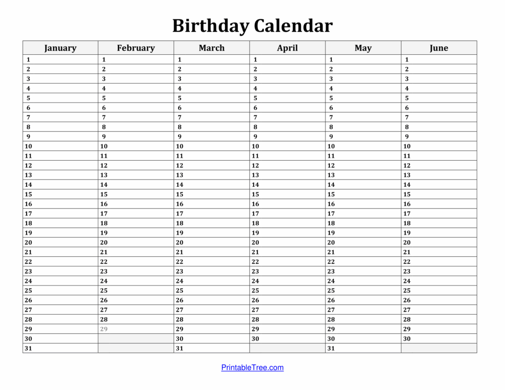 Free Printable Birthday Calendar PDF Templates