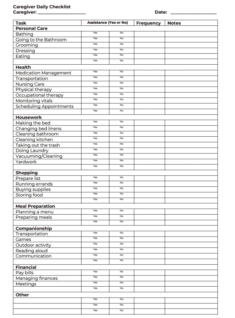 Free Printable Caregiver Daily Log Sheet Printable Forms Free Online