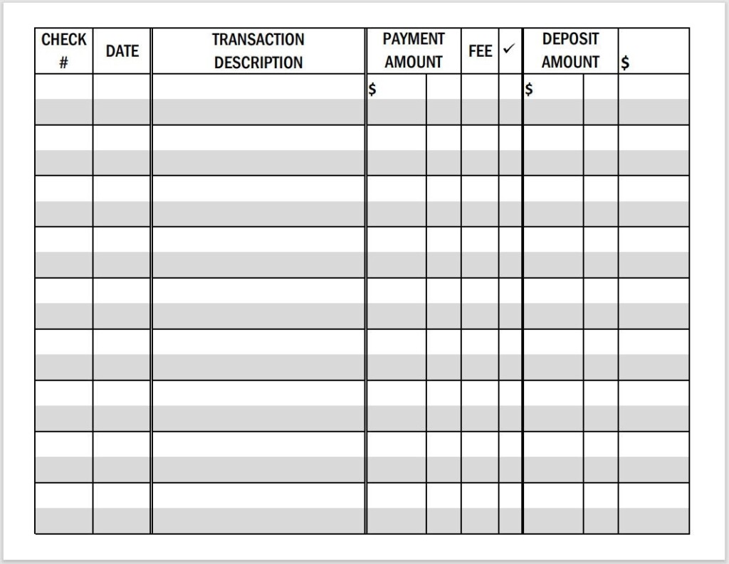 Free Printable Check Register Templates FREE Printable A Z
