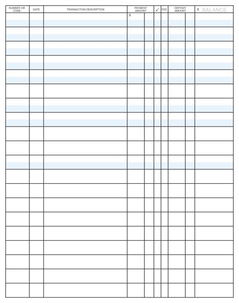 Free Printable Checkbook Register Full Page Plmbank