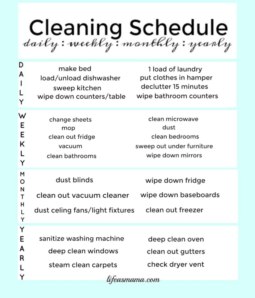 Free Printable Cleaning Schedule