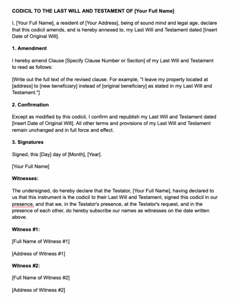 Free Printable Codicil To Will Templates PDF Word Form 42 OFF